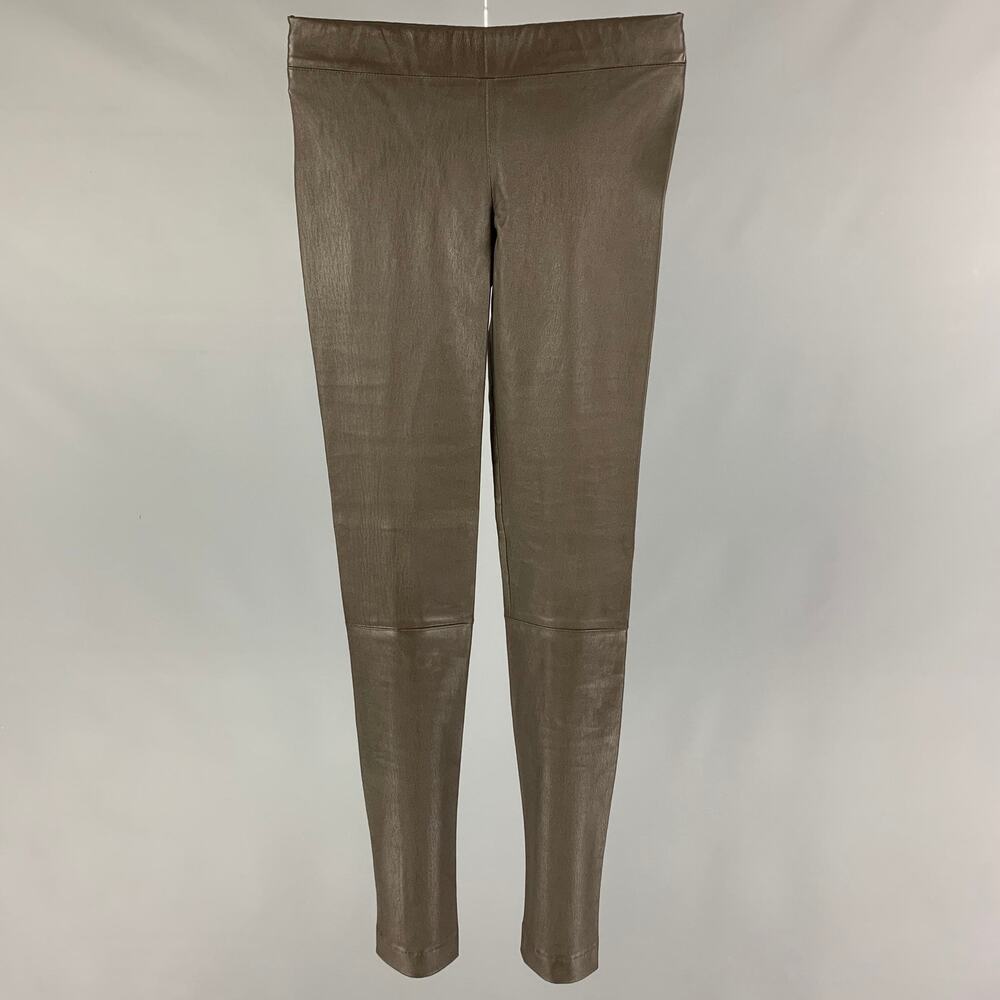 THE ROW Size XS Green Olive Lamb Skin Elastic Waistband Leggings